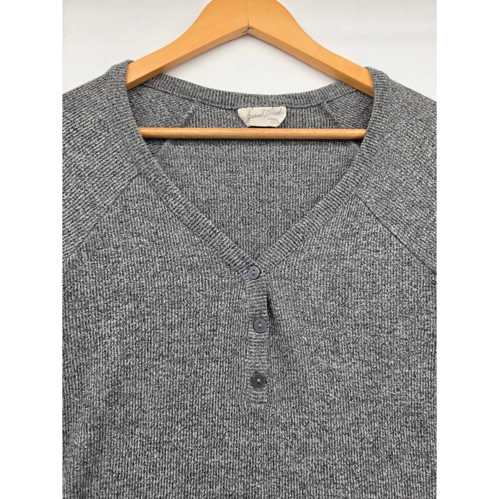 Universal Thread Gray Marl Ribbed Henley Top Long Sleeve Raglan Small Soft Basic - Picture 4 of 13